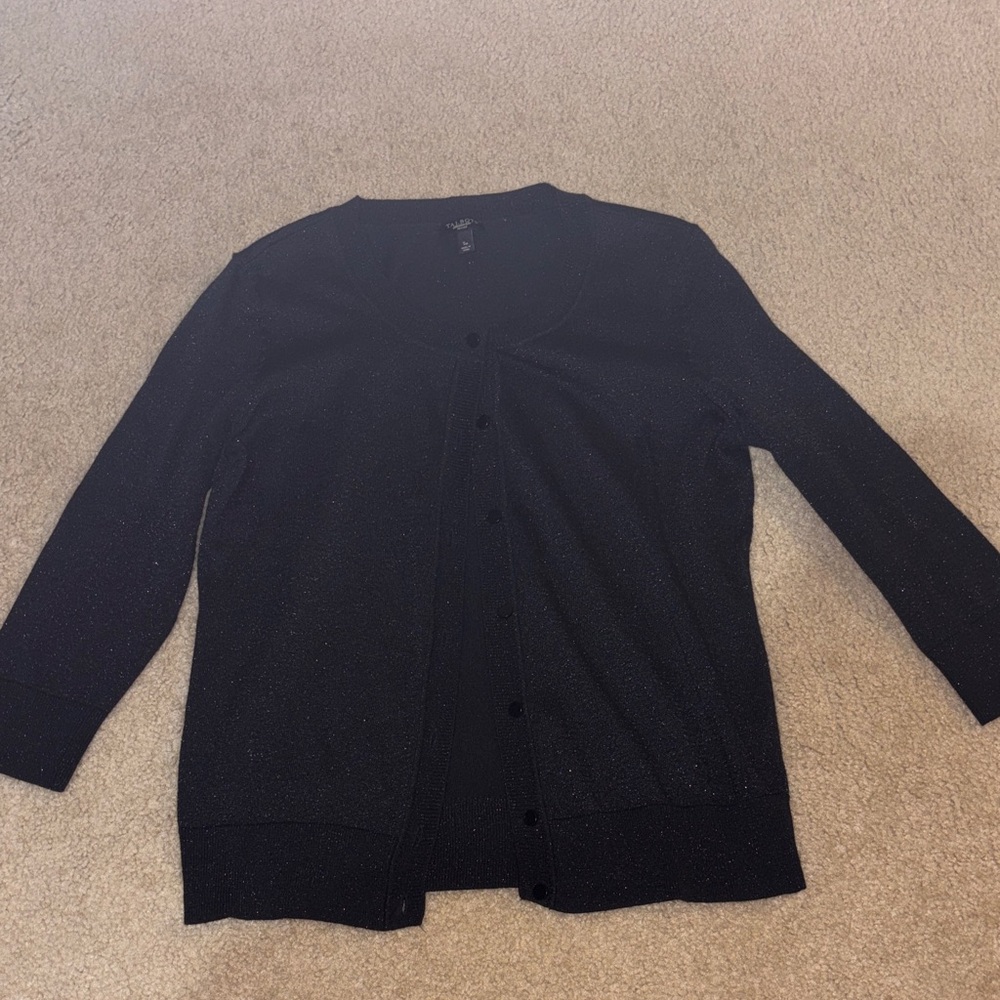Talbots Black Sparkle Button-Front Cardigan